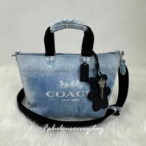 COACH Mini Tour Tote Bag Crossbody In Loved Denim Silver/Light Indigo CEB33 NWT